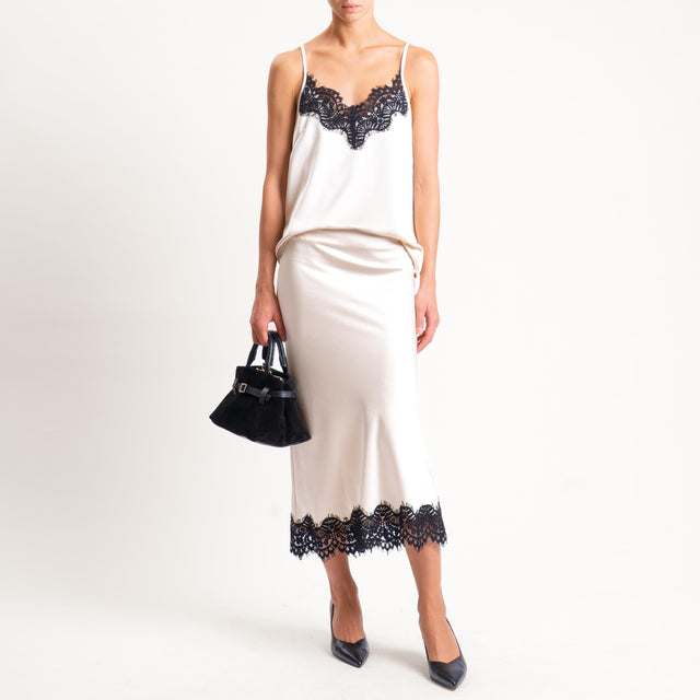 Motel-Top satin con pizzo - avorio/nero