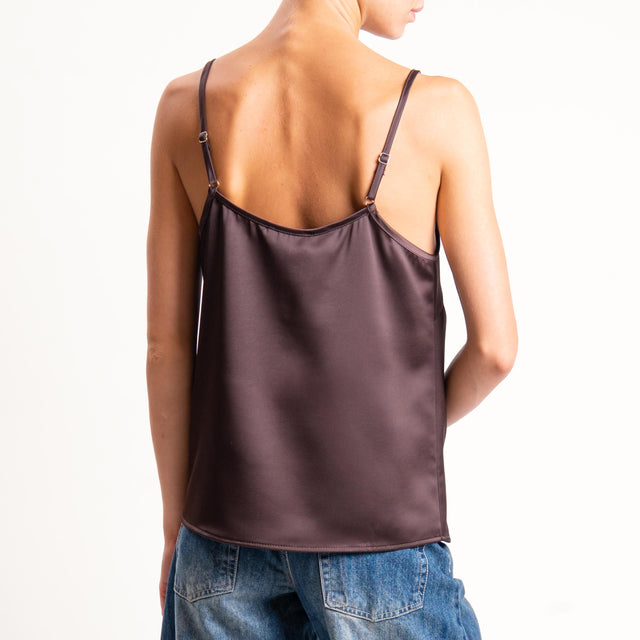 Motel-Top satin con pizzo - marrone/nero