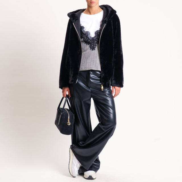 Motel-Top spinato con pizzo - grigio/nero