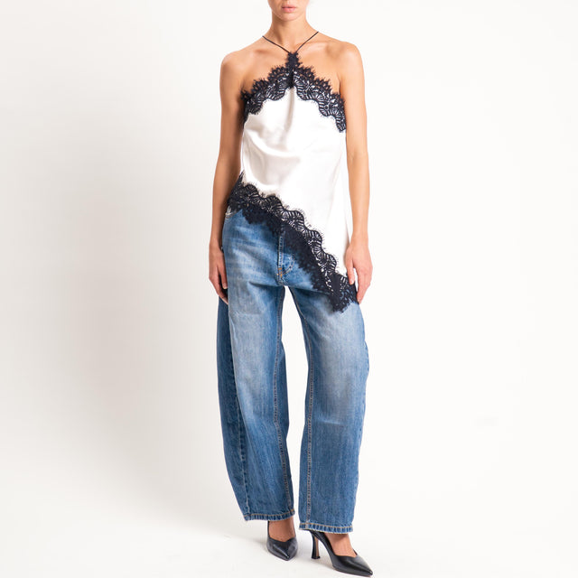 Motel-Top satin con pizzo - avorio/nero