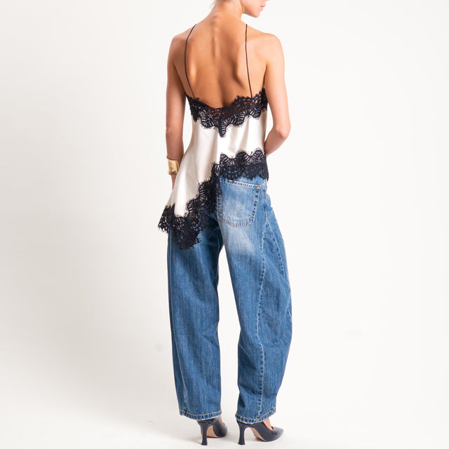 Motel-Top satin con pizzo - avorio/nero