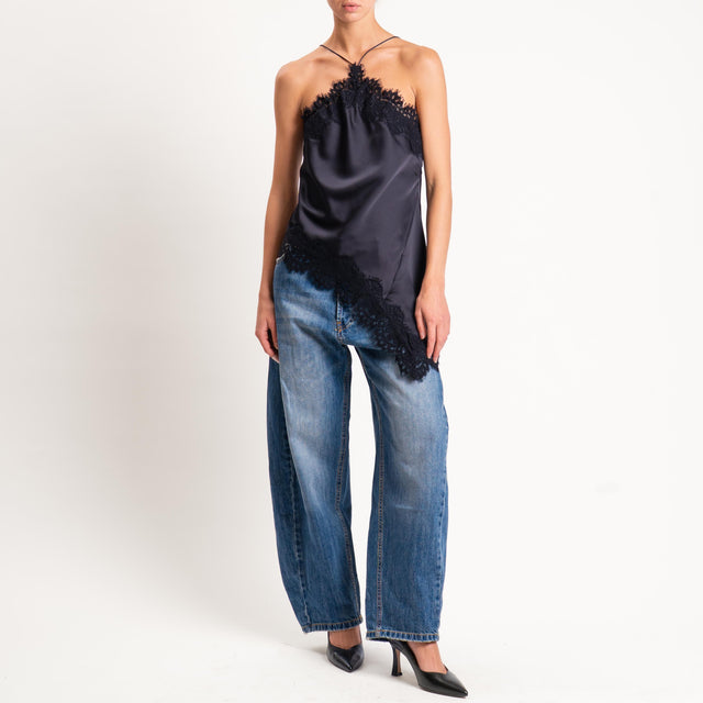 Motel-Top satin con pizzo - nero