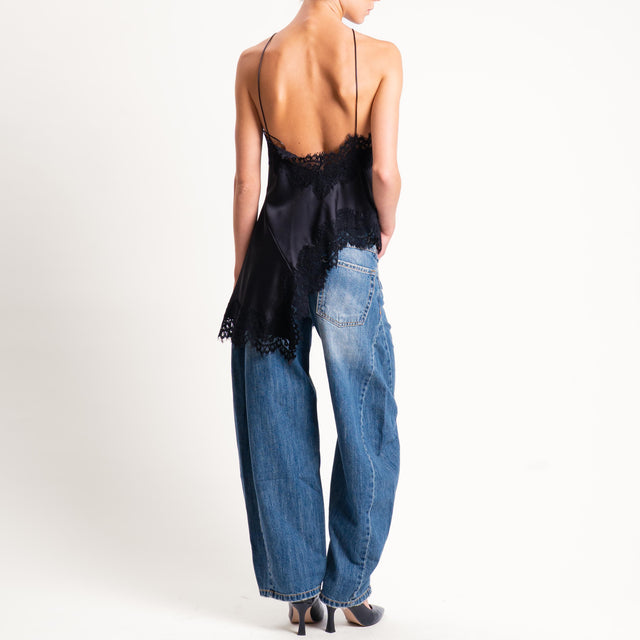 Motel-Top satin con pizzo - nero