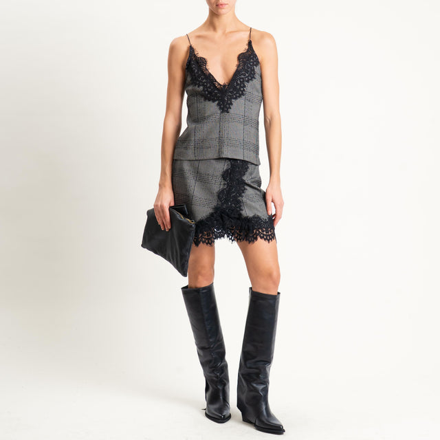 Motel-Top pied de poule con pizzo - grigio/nero