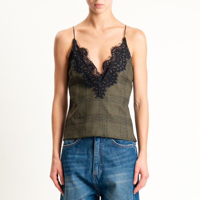Motel-Top pied de poule con pizzo - militare/nero