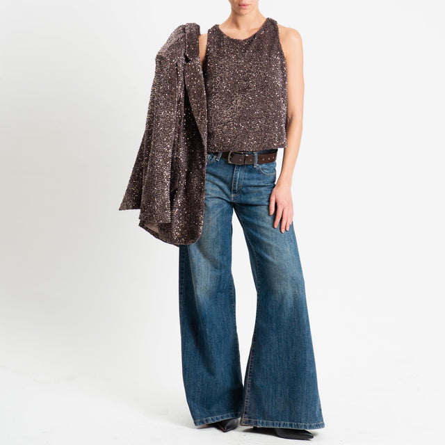 Motel-Top paillettes velluto ciniglia - fango