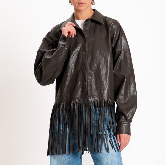 Motel-Camicia similpelle con frange - moro