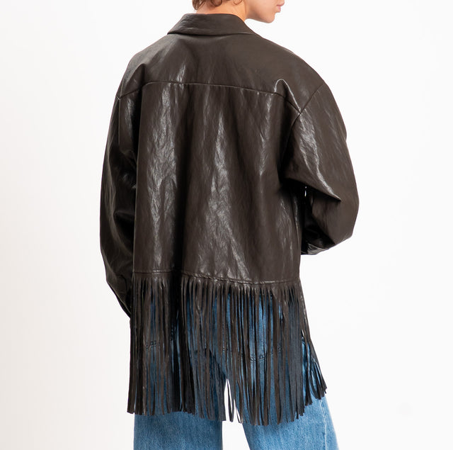 Motel-Camicia similpelle con frange - moro
