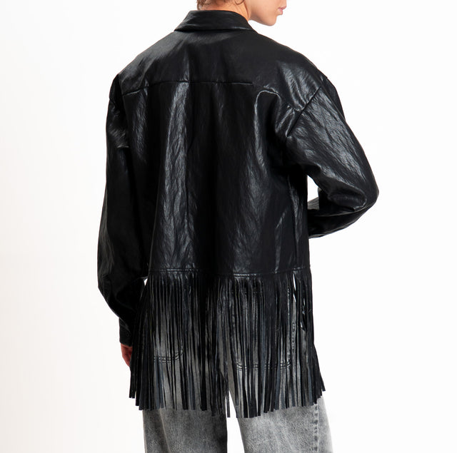 Motel-Giacca camicia similpelle con frange - nero
