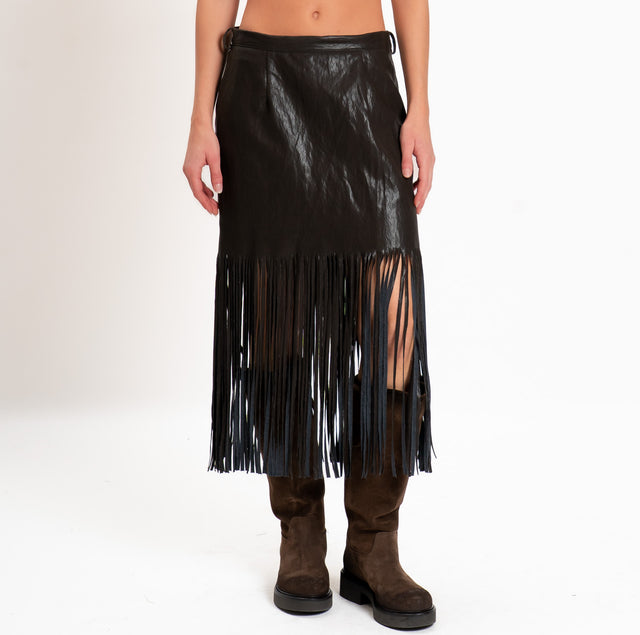 Motel-Faux leather mini skirt with fringe - dark brown