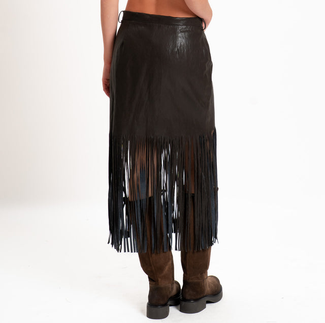 Motel-Faux leather mini skirt with fringe - dark brown