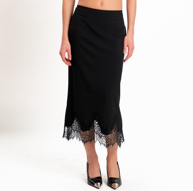 Motel-Gonna spacchi laterali con pizzo - nero