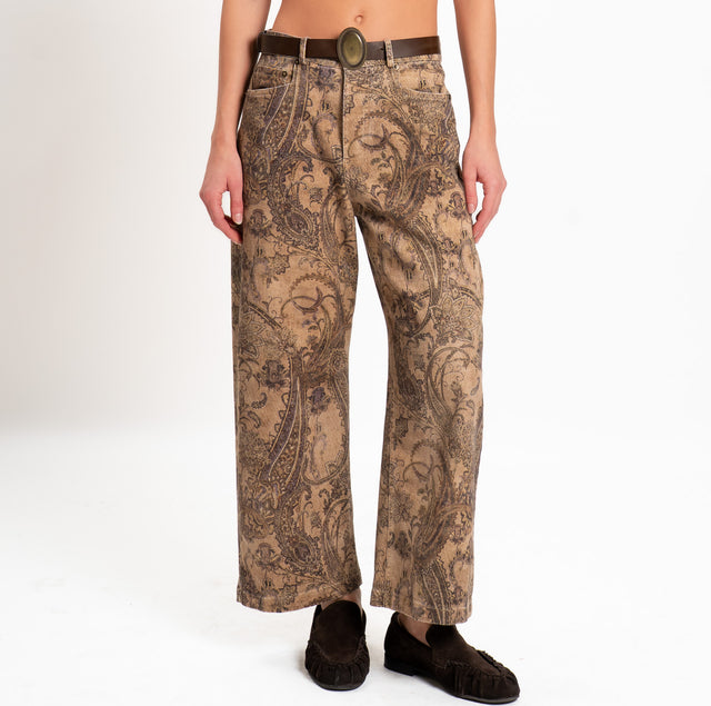 Motel-Pantalone fantasia con cintura - beige/moro