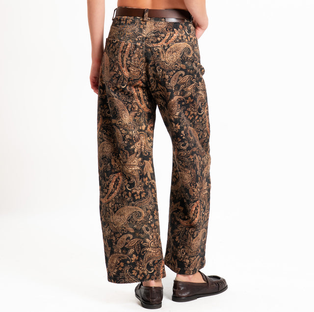 Motel-Pantalone fantasia cashmere con cintura - nero/moro