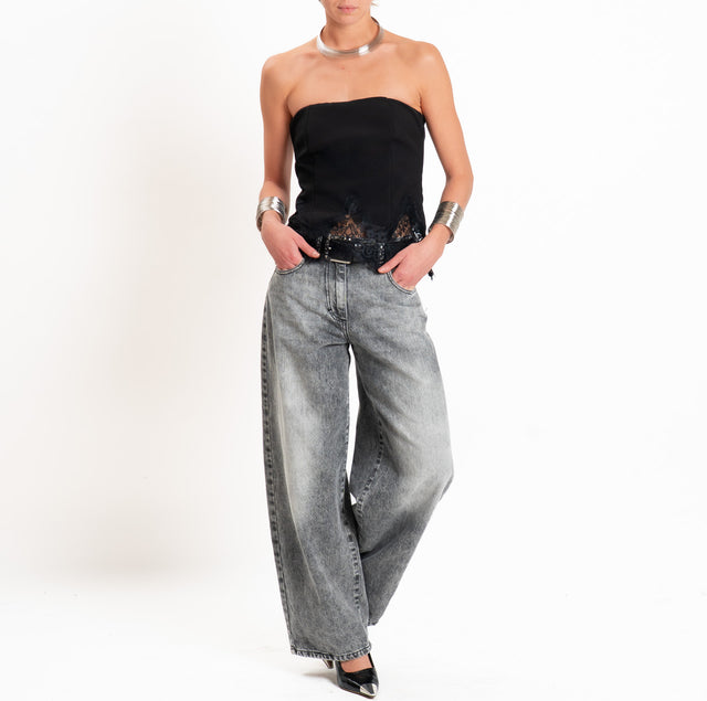Motel-Top elastico dietro con pizzo - nero