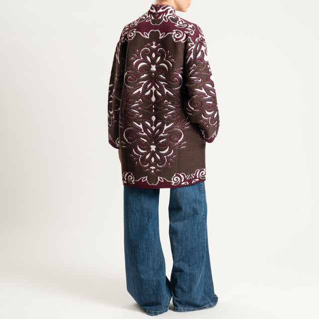 Motel- Cardigan jacquard - brown/off white/vino