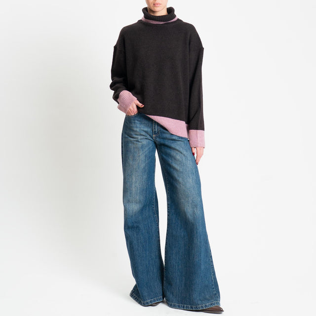 Motel-Maglia collo alto bicolore misto lana - brown/pink