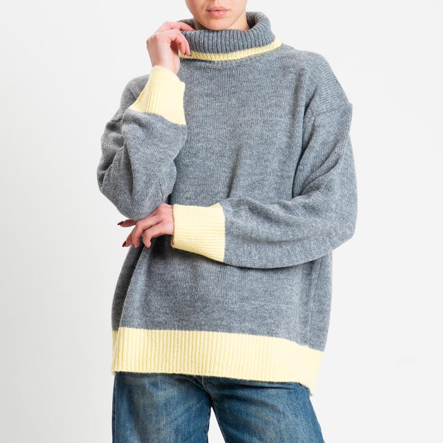 Motel-Maglia collo alto bicolore misto lana - charcoal/yellow