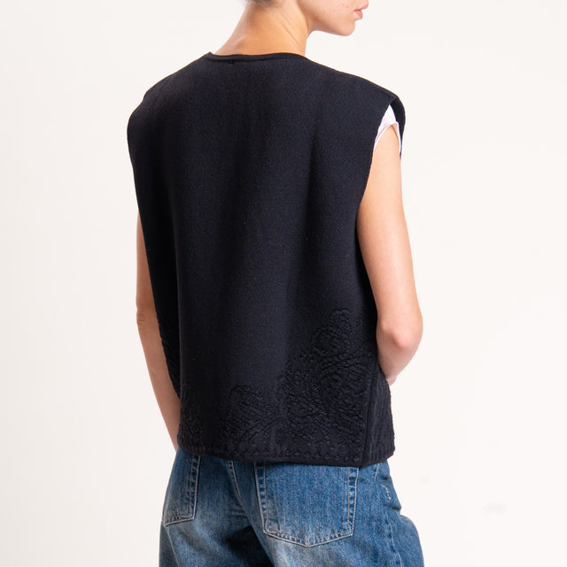 Motel-GIlet misto alpaca ricamato - nero
