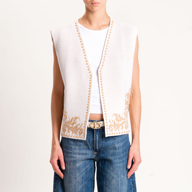 Motel-GIlet misto alpaca ricamato - burro/biscotto