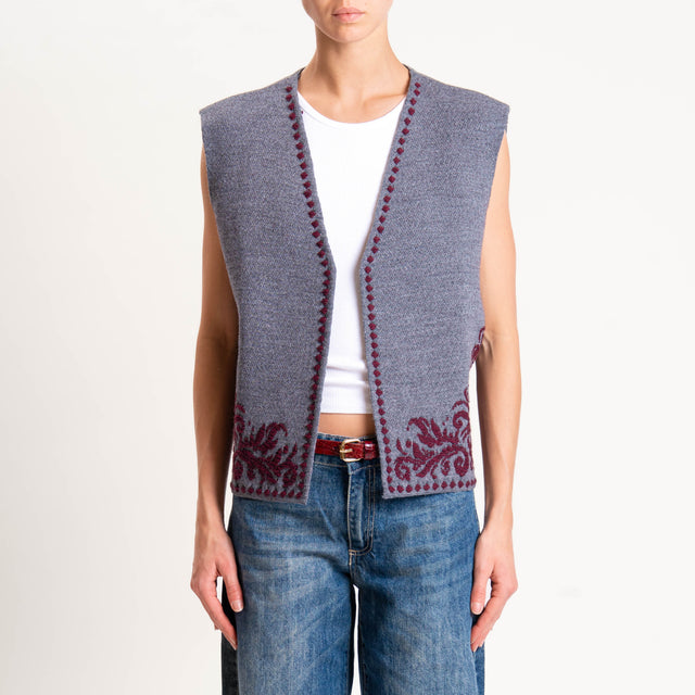 Motel-GIlet misto alpaca ricamato - antracite/vino