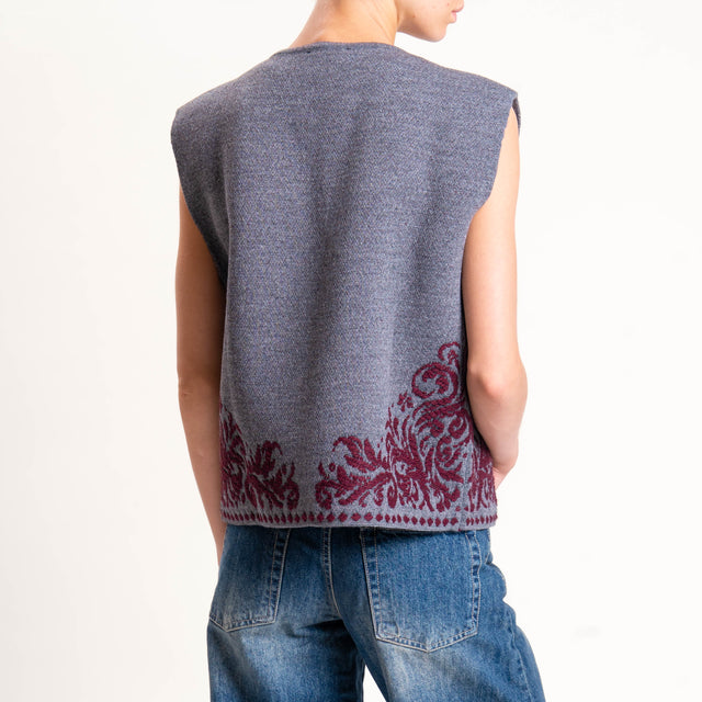 Motel-GIlet misto alpaca ricamato - antracite/vino
