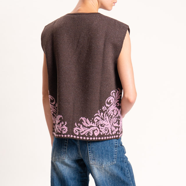 Motel-GIlet misto alpaca ricamato - moro/rosa