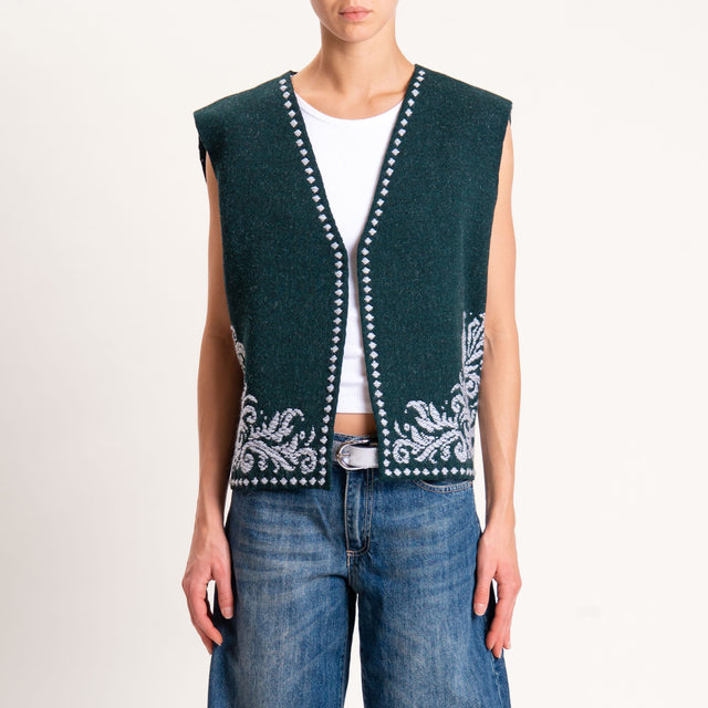 Motel-GIlet misto alpaca ricamato - verde/latte