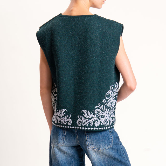 Motel-GIlet misto alpaca ricamato - verde/latte