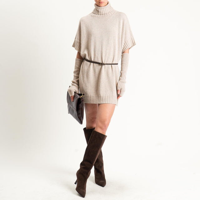 Motel-Abito collo alto misto alpaca con manicotti - beige