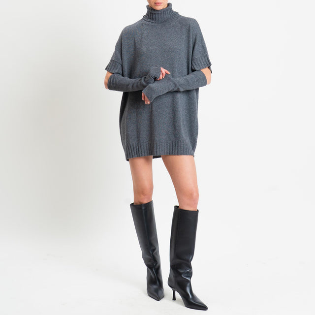 Motel-Abito collo alto misto alpaca con manicotti - charcoal