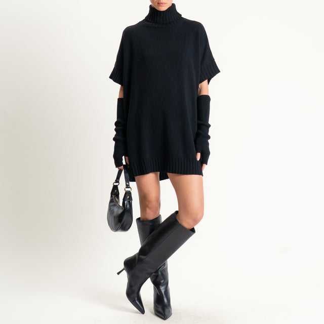 Motel-Abito collo alto misto alpaca con manicotti - nero