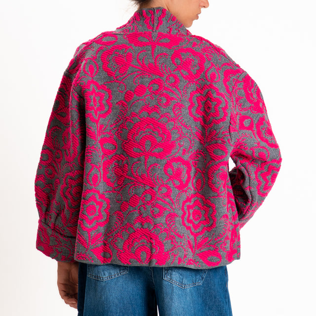 Motel-Cardigan misto alpaca fantasia floreale - grigio/fucsia