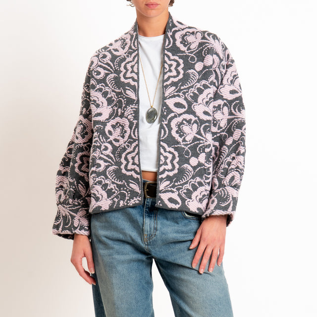 Motel-Cardigan misto alpaca fantasia floreale - antracite/rosa