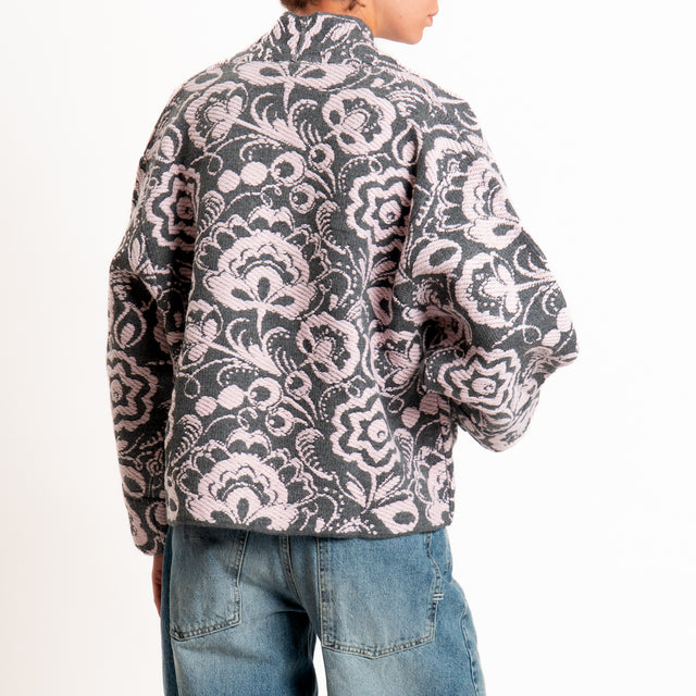 Motel-Cardigan misto alpaca fantasia floreale - antracite/rosa