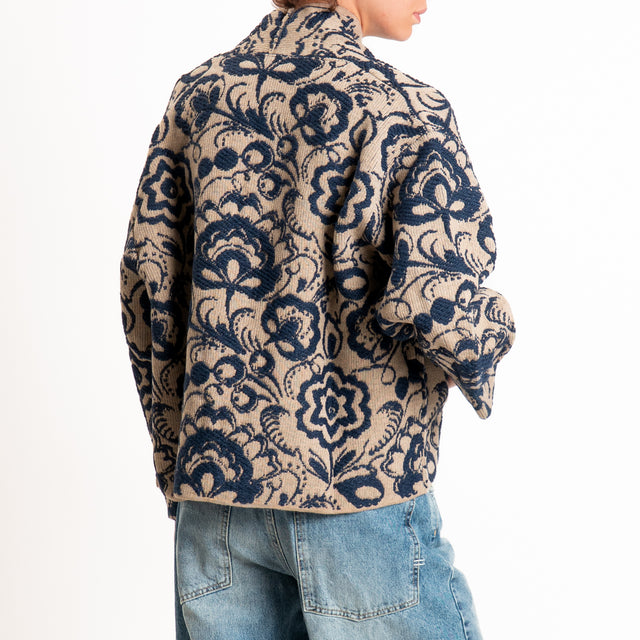 Motel-Cardigan misto alpaca fantasia floreale - mastice/blu