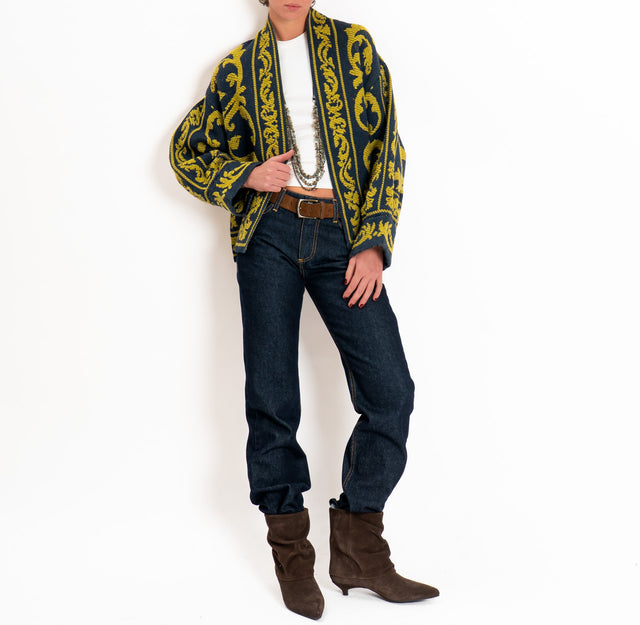 Motel-Cardigan jacquard misto alpaca - blu/olio