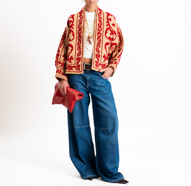 Motel-Cardigan jacquard misto alpaca - cammello/rosso