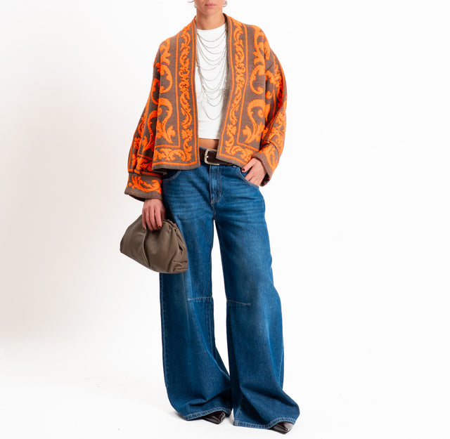 Motel-Cardigan jacquard misto alpaca - fango/arancio