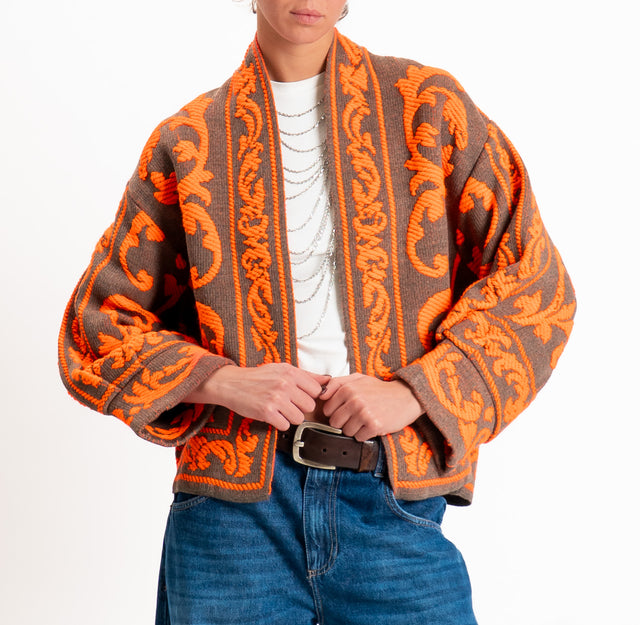 Motel-Cardigan jacquard misto alpaca - fango/arancio