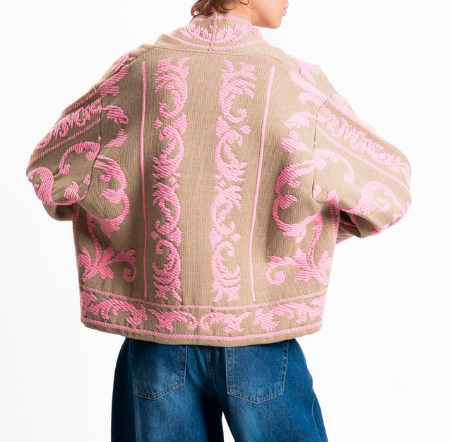 Motel-Cardigan jacquard misto alpaca - mastice/rosa