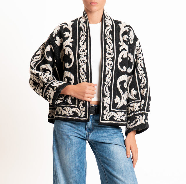Motel-Cardigan jacquard misto alpaca - nero/mastice