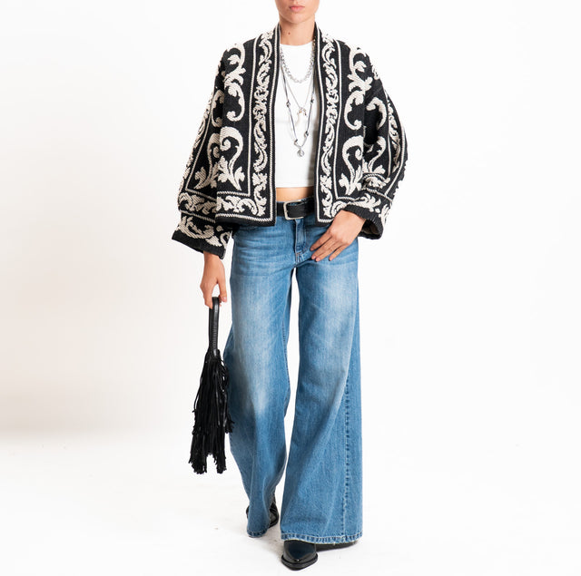 Motel-Cardigan jacquard misto alpaca - nero/mastice
