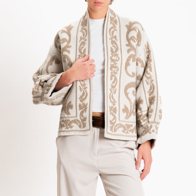 Motel-Cardigan jacquard misto alpaca - panna/corda