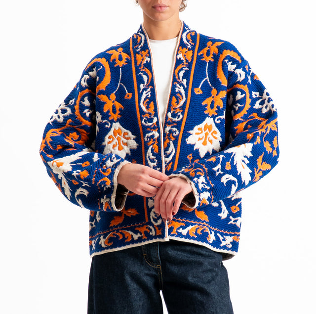 Motel-Cardigan fantasia misto alpaca - arancio/royal/panna
