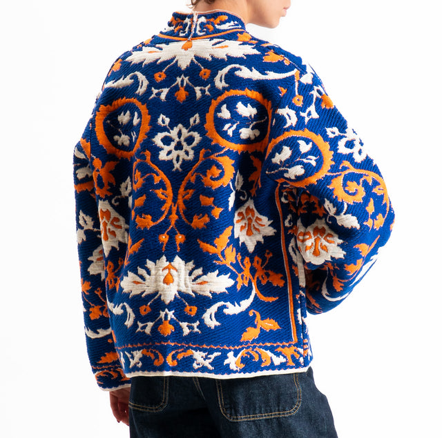 Motel-Cardigan fantasia misto alpaca - arancio/royal/panna
