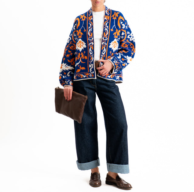 Motel-Cardigan fantasia misto alpaca - arancio/royal/panna