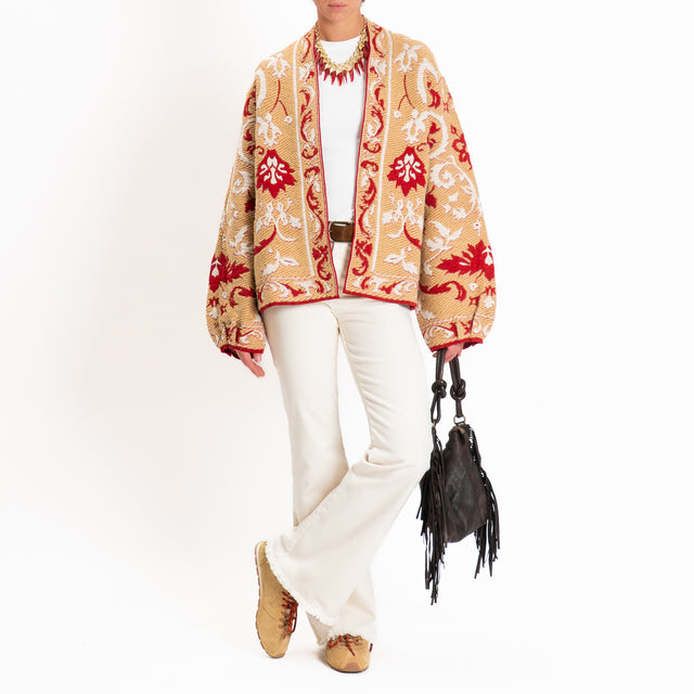Motel-Cardigan fantasia misto alpaca - cammello/sand/red