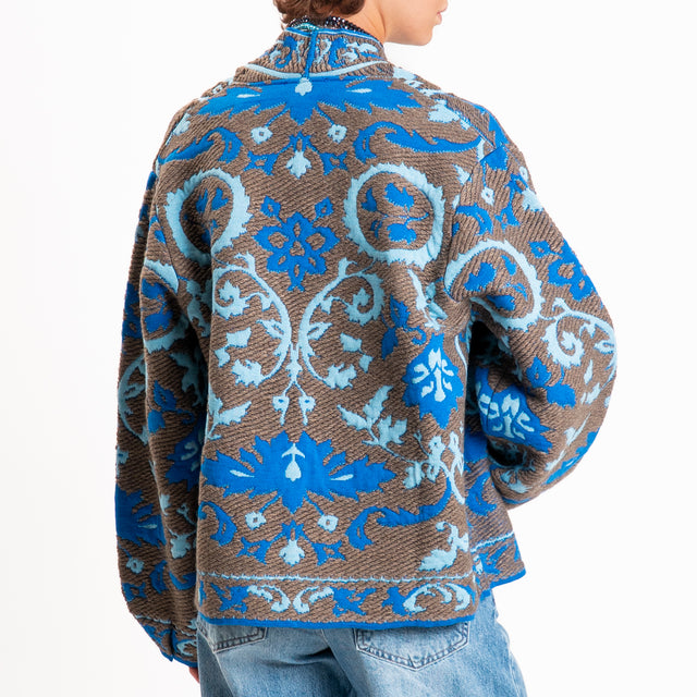 Motel-Cardigan fantasia misto alpaca - fango/royal/azzurro