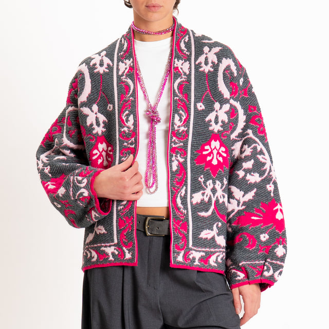 Motel-Cardigan fantasia misto alpaca - grigio/rosa/fucsia